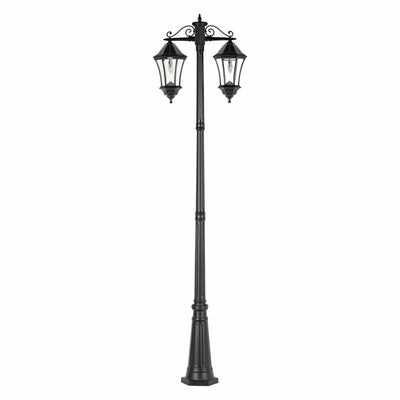 Victorian Morph Solar LED Lamp Post with Double Downward Lights, 300 Lumens, 10.8W, 2700K CCT Black Finish
