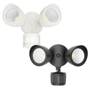 LED Security Flood Lights, 1400 Lumens, 20W, 3000K or 5000K, 120V, Black or White Finish, Motion Sensor Included