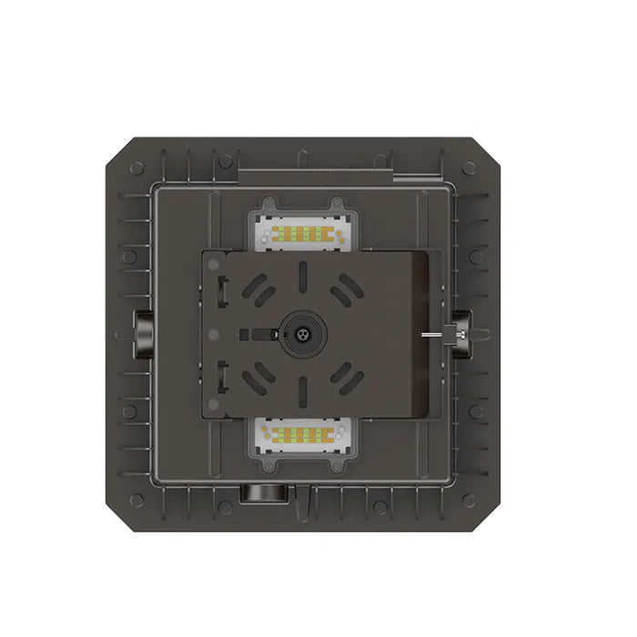 Dark gray 10 inch led slim canopy light with two horizontal led arrays and central mounting hub in black finish