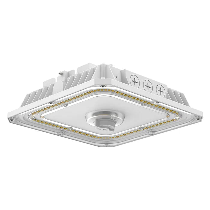 White square led slim canopy light with diamond frame and heat-sink fins in black or white finish