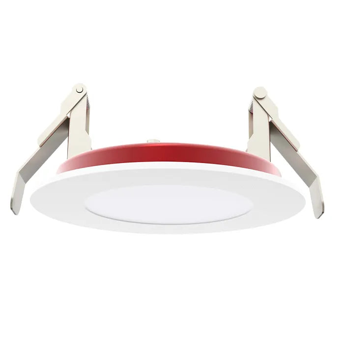 8 inch red and white recessed fire rated disk light with metallic mounting arms 1500 lumens 8w cct selectable