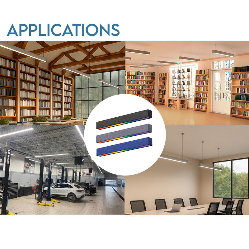 8FT LED RGBW Acoustic Linear Fixture, 9600 Lumen Max, 80W, CCT Selectable, 120-277V, Dark Gray, Gray, or Royal Blue Finish