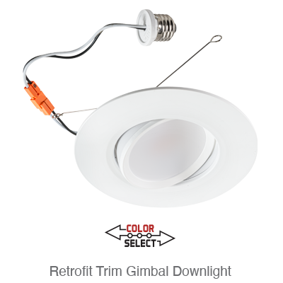 Aviva 5/6 Inch LED Gimble Down Light Retrofit, 1,160 Lumens, 11W, 120V, CCT Selectable: 2700K/3000K/3500K/4000K/5000K