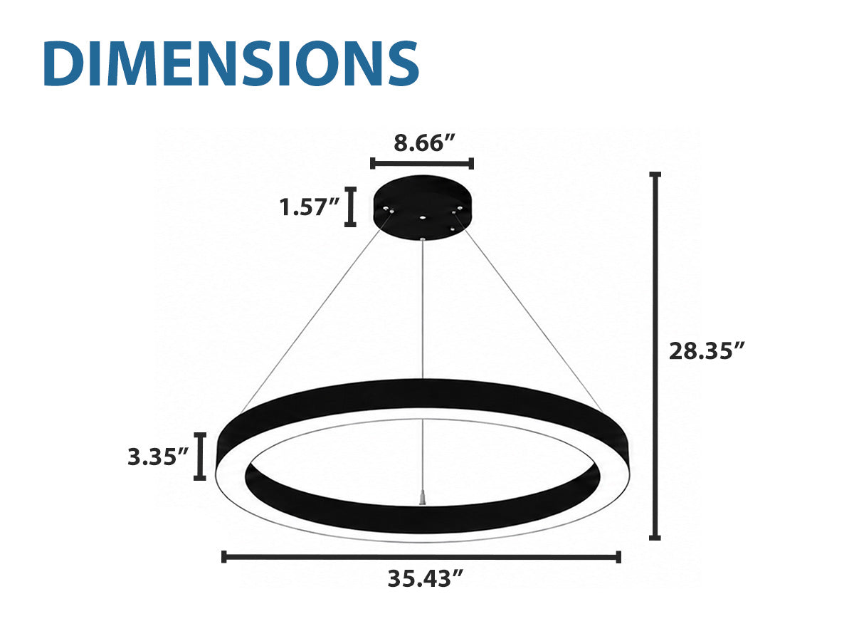 36" LED Round Direct/Indirect Pendant Light, 8000 Lumen Max, Wattage and CCT Selectable, 120-277V, White or Black Finish