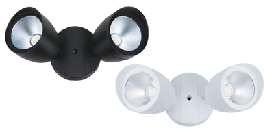 Double Head Security Flood Light, 1400 Lumens, 20W, 3000K or 5000K, 120V, Motion Sensor Option, Black or White Finish