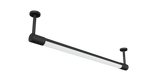 A modern linear light fixture with a matte black metal frame and a long white tube, shown at an angle on a plain white background.