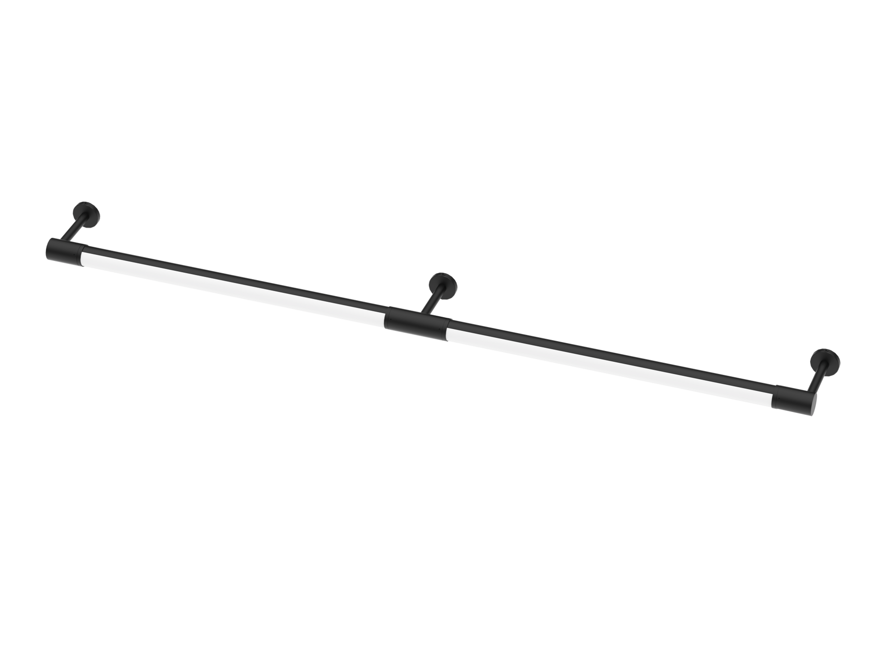 A matte black metal wall-mounted sign light with three mounting brackets and round wall anchors, shown on a plain white background.
