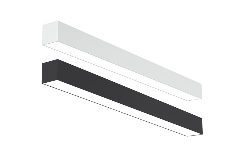 4 FT LED Direct/Indirect Suspended Linear Fixture, 4" Wide, 5750 Lumen Max, Wattage and CCT Selectable, 120-277V, White or Black Finish