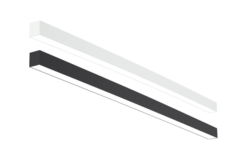 8 FT LED Direct/Indirect Suspended Linear Fixture, 4" Wide, 11,500 Lumen Max, Wattage and CCT Selectable, 120-277V, White or Black Finish