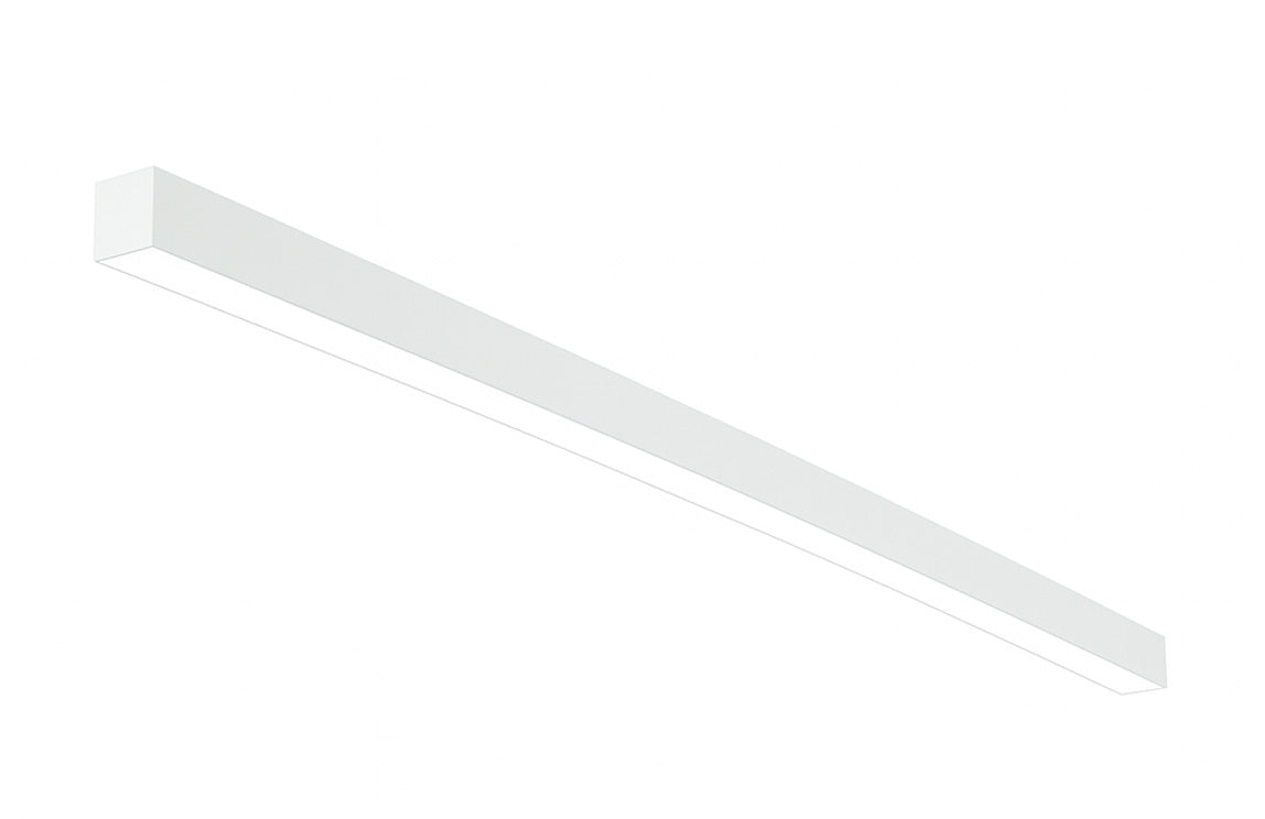 8 FT LED Direct/Indirect Suspended Linear Fixture, 4" Wide, 11,500 Lumen Max, Wattage and CCT Selectable, 120-277V, White or Black Finish