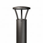Dark gray metal led bollard light with cylindrical base and arched dome top 3000 lumen max bronze finish