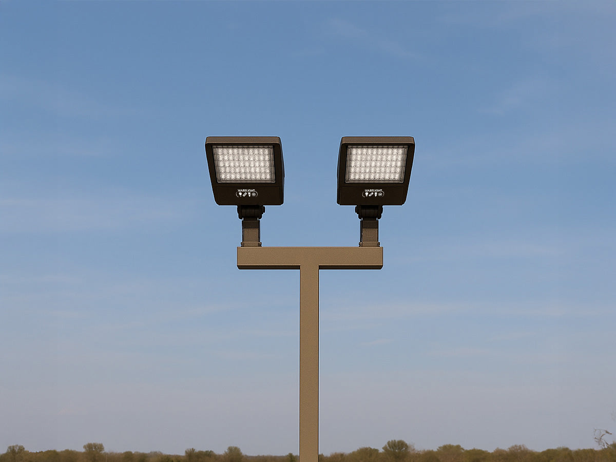 20 ft 4 Inch Square Area Lighting Pole With 2 LED 150W Slim Line Fixture (400W+ MH or HID Equivalent), And Bullhorn with 2 Tenons
