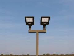 20 ft 4 Inch Square Area Lighting Pole With 2 LED 150W Slim Line Fixture (400W+ MH or HID Equivalent), And Bullhorn with 2 Tenons
