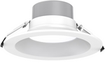 White recessed 8 inch led commercial downlight with sleek metallic silver trim wattage and cct selectable