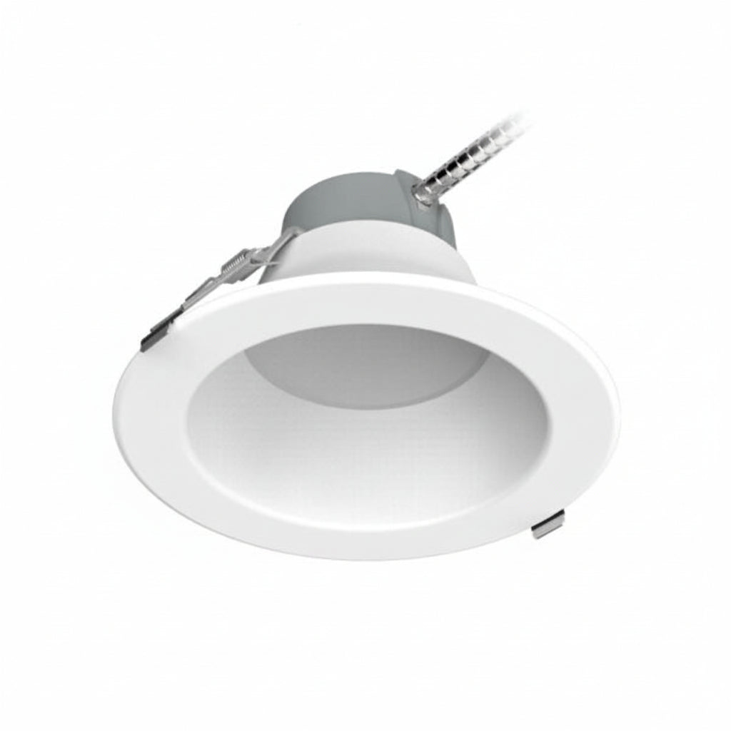 White recessed 8 inch led commercial downlight with cct selectable and metallic wiring for commercial use