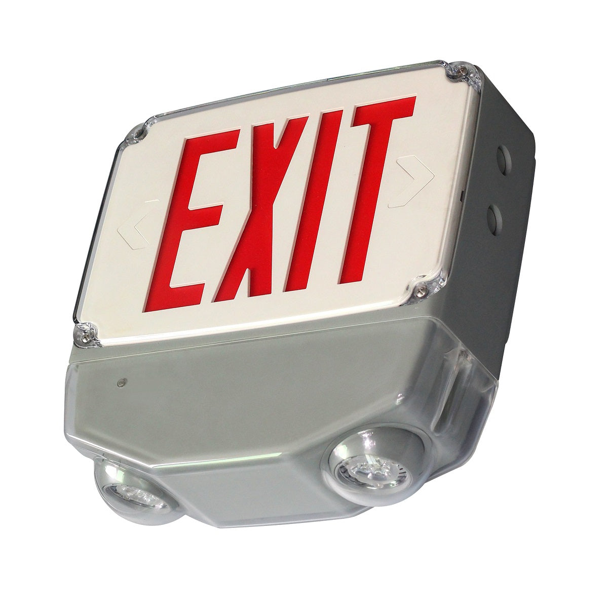 Wet Location All LED Exit/Emergency Combo, Single Face, Red Lettering, White, Black or Gray Housing