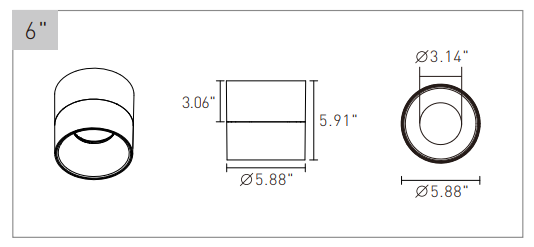 6" LED Cylinder Light Fixture, 4400 Lumens, Wattage Selectable, 2700K, 3000K, 3500K, or 4000K, 120-277V, Black Finish, Trim Options