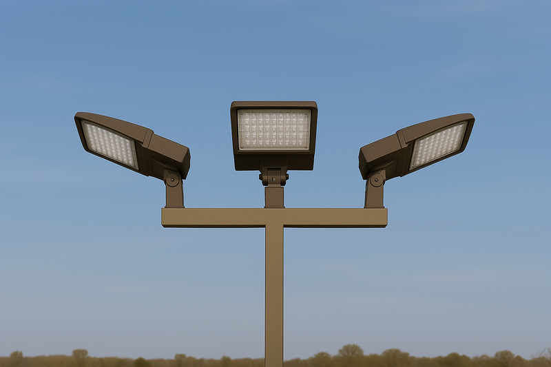 15 ft 4 Inch Square Area Lighting Pole With 3 LED 150W Slim Line Fixture (400W+ MH or HID Equivalent) and Bullhorn with 3 Tenons
