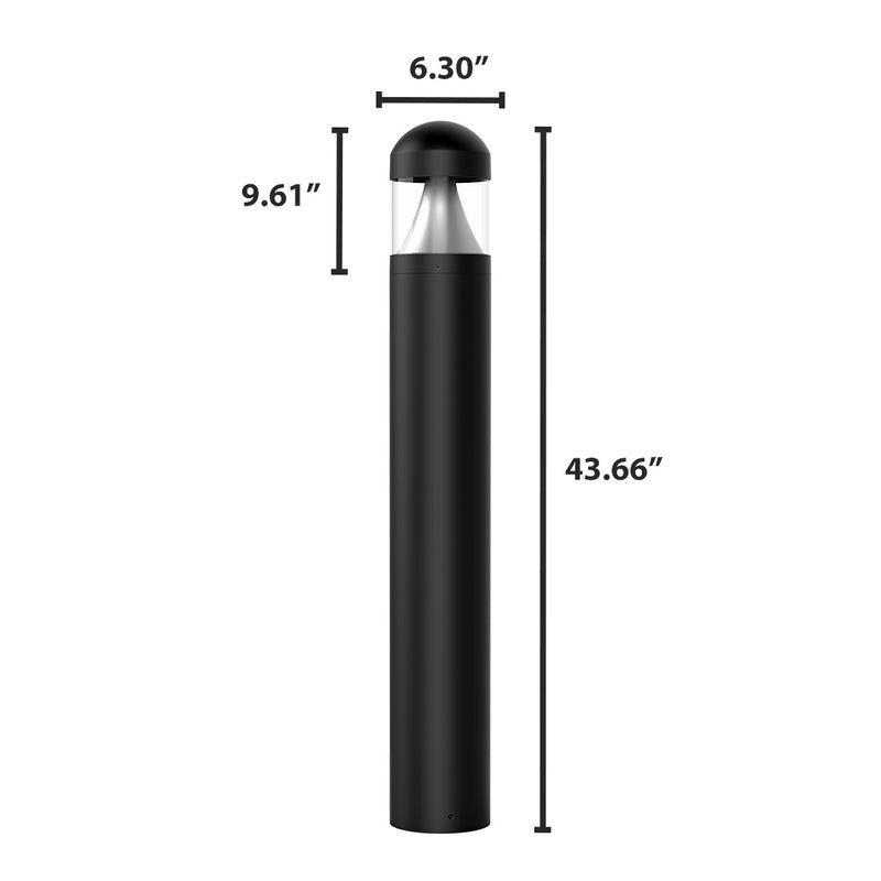 Black commercial led bollard light with clear glass top and silver cone reflector housing for outdoor use