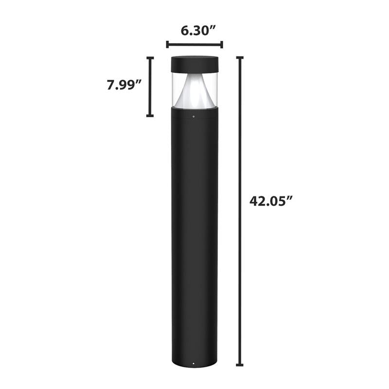 Commercial LED Bollard Light - 3360LM Max, CCT & Wattage Selectable, Flat Top Cone Reflector, Modular, 6-8" Retrofit Base, Black or Bronze
