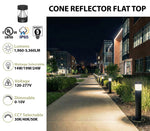 Commercial LED Bollard Light - 3360LM Max, CCT & Wattage Selectable, Flat Top Cone Reflector, Modular, 6-8" Retrofit Base, Black or Bronze