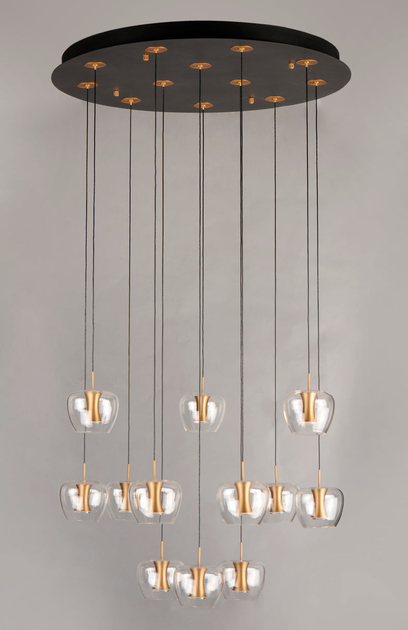 Newton 12-Light LED Pendant, 4,200 Lumens, 30W, 3000K CCT, 120V, Black/Gold Finish