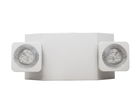 LED Reduced Profile Thermoplastic Emergency Unit with Two Adjustable Heads, White Finish
