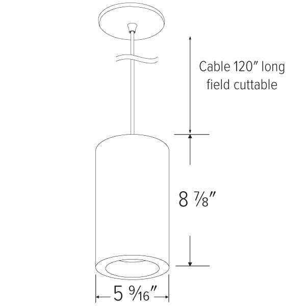 Pendant light fixture with measurements and labels 
