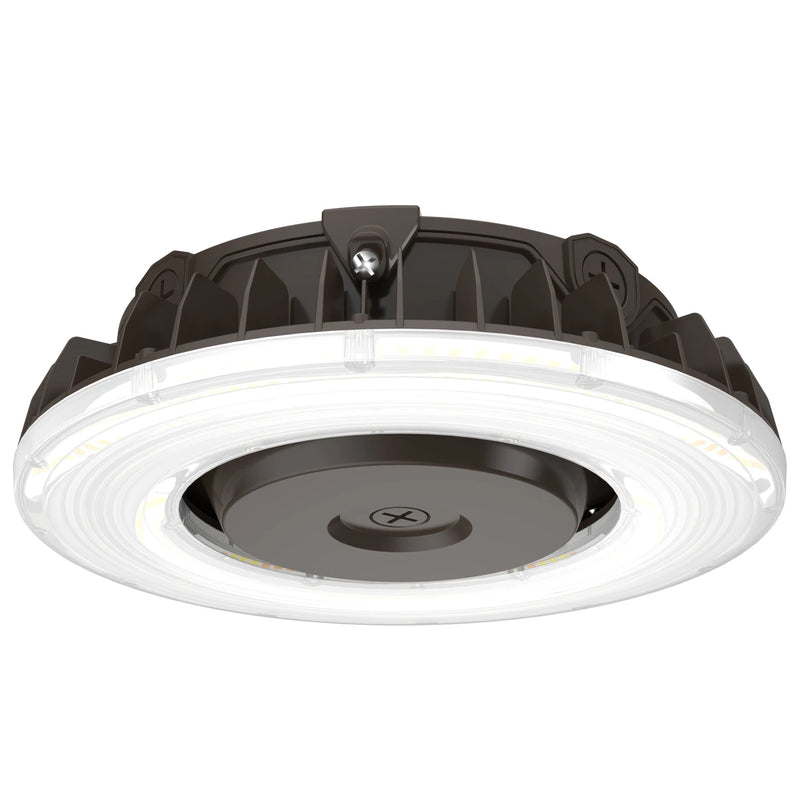 A circular LED work light with a dark brown housing and a bright white illuminated ring, shown from a top-down angle on a white background.