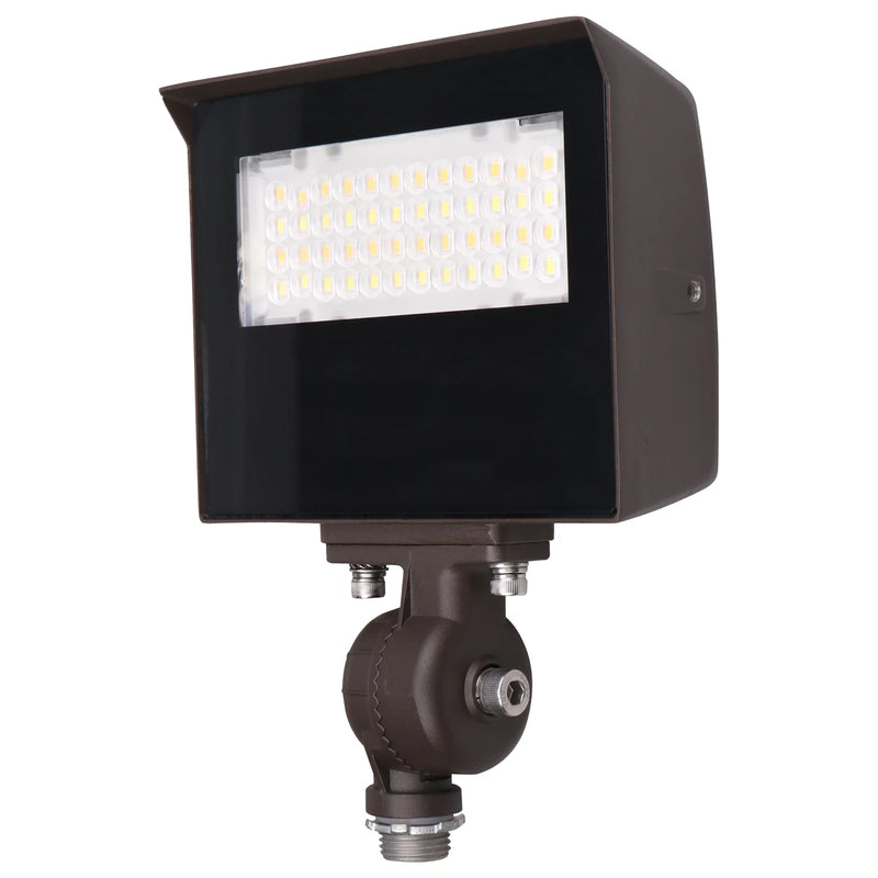 A dark brown outdoor LED wall light fixture with a mounting bracket, shown against a solid white background.