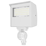A white outdoor LED wall light fixture with a mounting bracket and threaded base, shown on a plain white background.