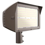 A large outdoor LED wall light fixture with a dark gray housing and a protective hood, shown on a solid white background.