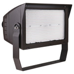 A large rectangular industrial LED floodlight with a black housing and mounting bracket, shown against a plain white background.