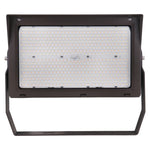 A large rectangular outdoor LED floodlight with a black metal housing and mounting bracket, shown against a plain white background.