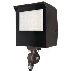 LED Flood Light, 9000 Lumen Max, Wattage, CCT, and Beam Angle Selectable, Includes Knuckle and Trunnion Mount, Bronze or White Housing