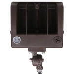 A dark brown outdoor landscape light fixture with a mounting bracket and cable, shown against a plain white background.