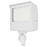 A white outdoor LED wall light fixture with a mounting bracket, shown against a plain white background.
