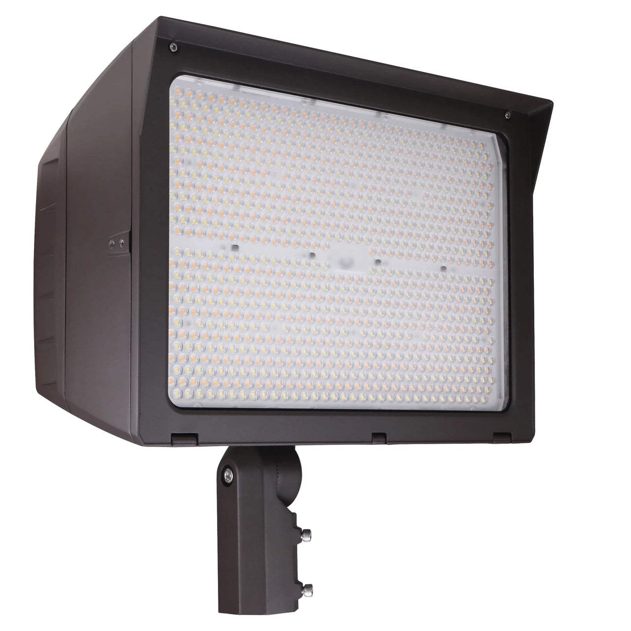 A large rectangular LED outdoor wall light fixture with a bronze housing and mounting bracket, shown on a plain white background.