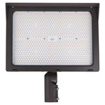 A rectangular outdoor LED wall light fixture with a bronze metal frame and mounting bracket, shown against a solid white background.