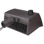 A bronze outdoor LED light fixture with a mounting bracket and black cable, shown on a plain white background.