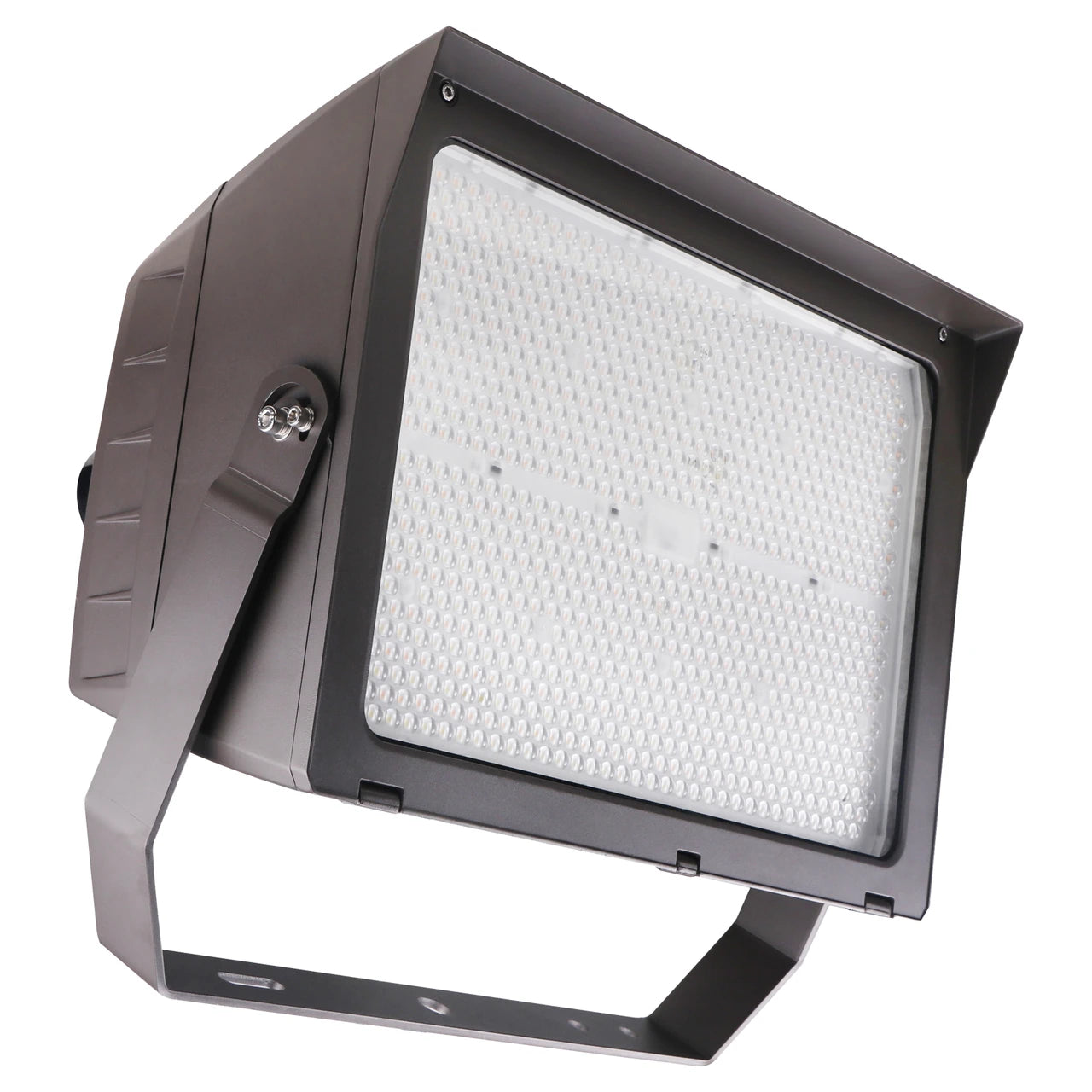A large square LED floodlight with a bronze housing and a white diffuser panel, shown at an angle on a plain white background.