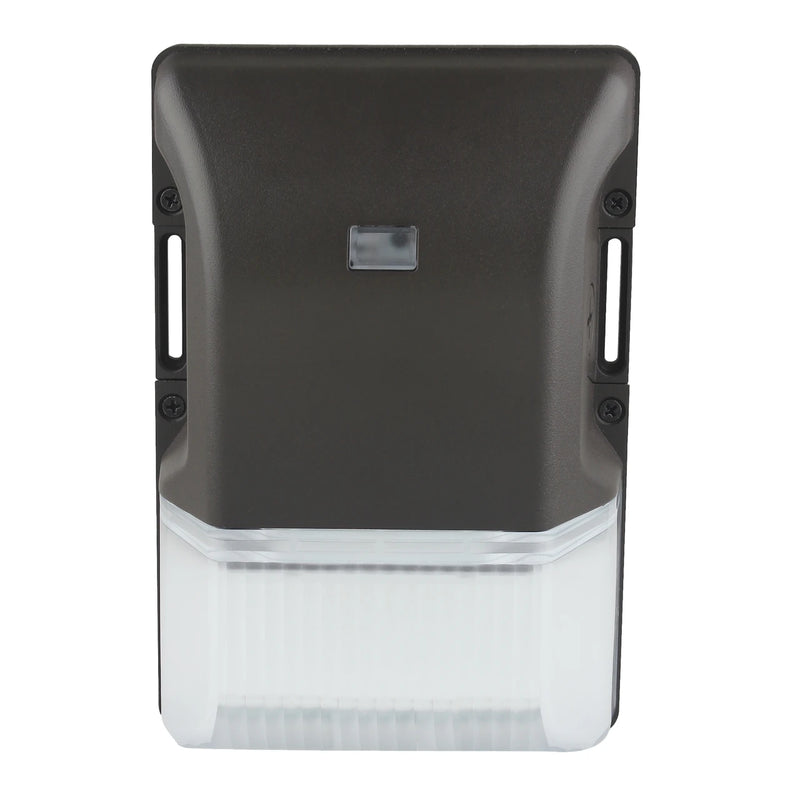 A dark brown outdoor wall light fixture with a clear ribbed lower housing, shown against a plain white background.