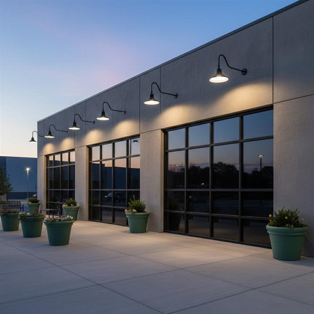 LED Gooseneck Light Fixture 3250 Lumen Max Wattage and CCT Selectable 120-277V Warehouse Shade Black - Gooseneck Lights