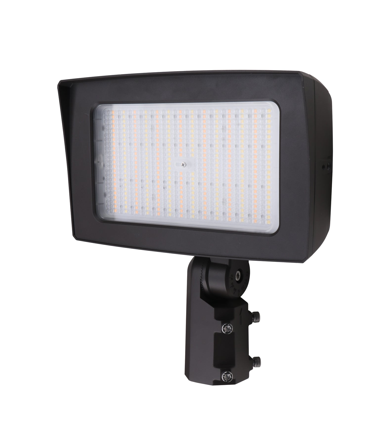 Black rectangular led flood light with integrated photocell and adjustable bracket 22500 lumen max wattage selectable