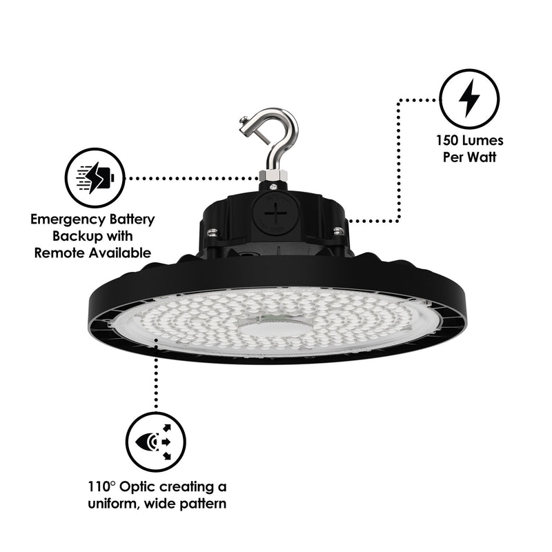 Static LED UFO High Bay, 15,000 Lumens, 100 Watt, 5000K, 120-277V, Black Finish