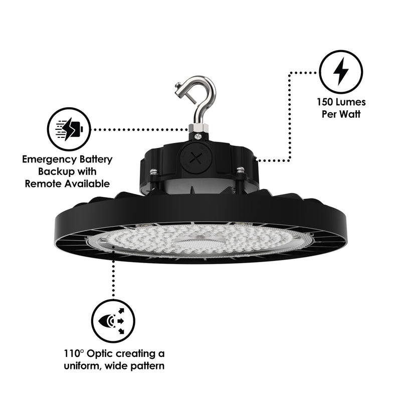 Static LED UFO High Bay, 30,000 Lumens, 200 Watt, 5000K, 120-277V, Black Finish