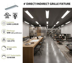 4 foot led grille fixture with steel perforated diffuser and frosted cover featuring direct indirect lighting