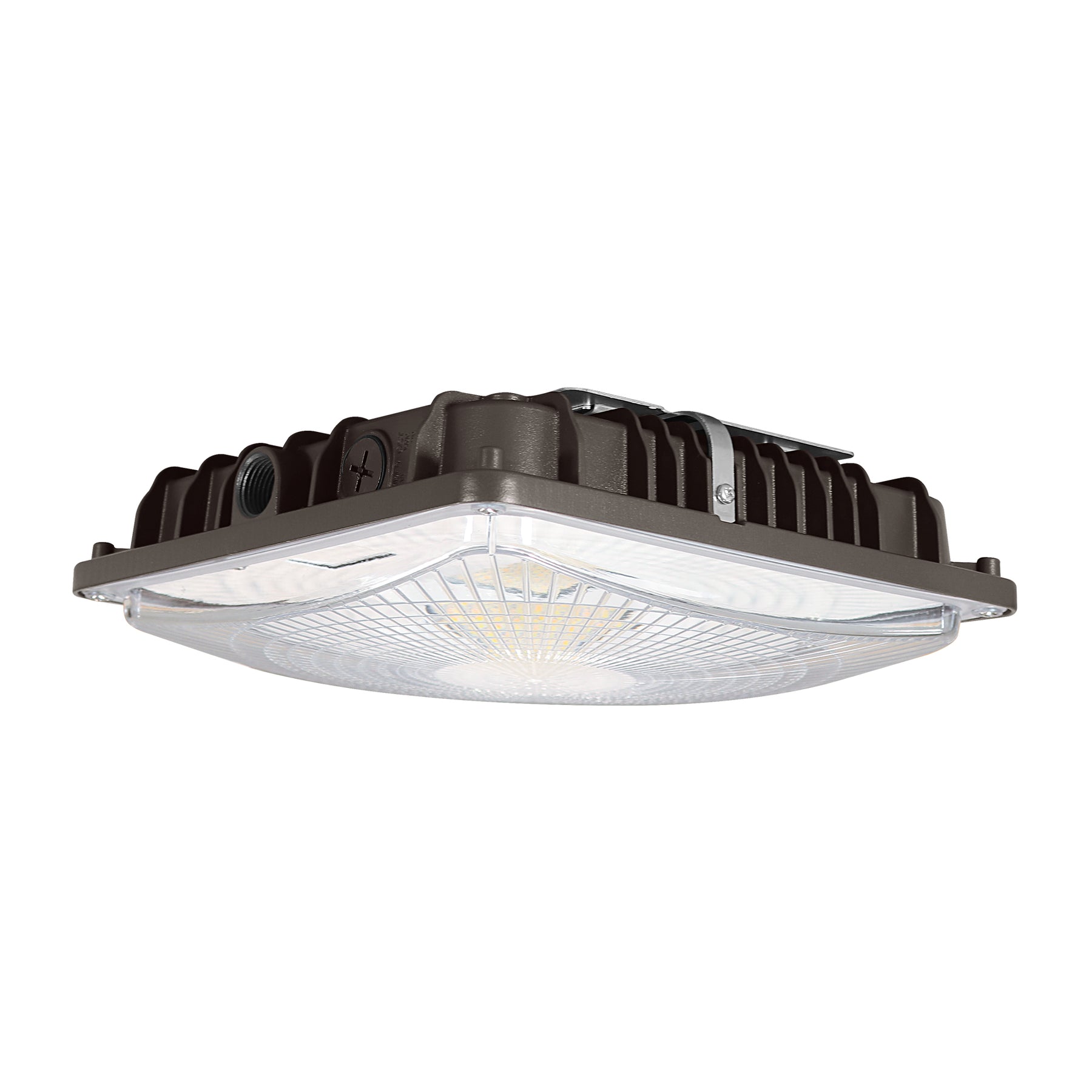 A square LED street light fixture with a dark bronze housing and a clear protective grille, shown against a plain white background.