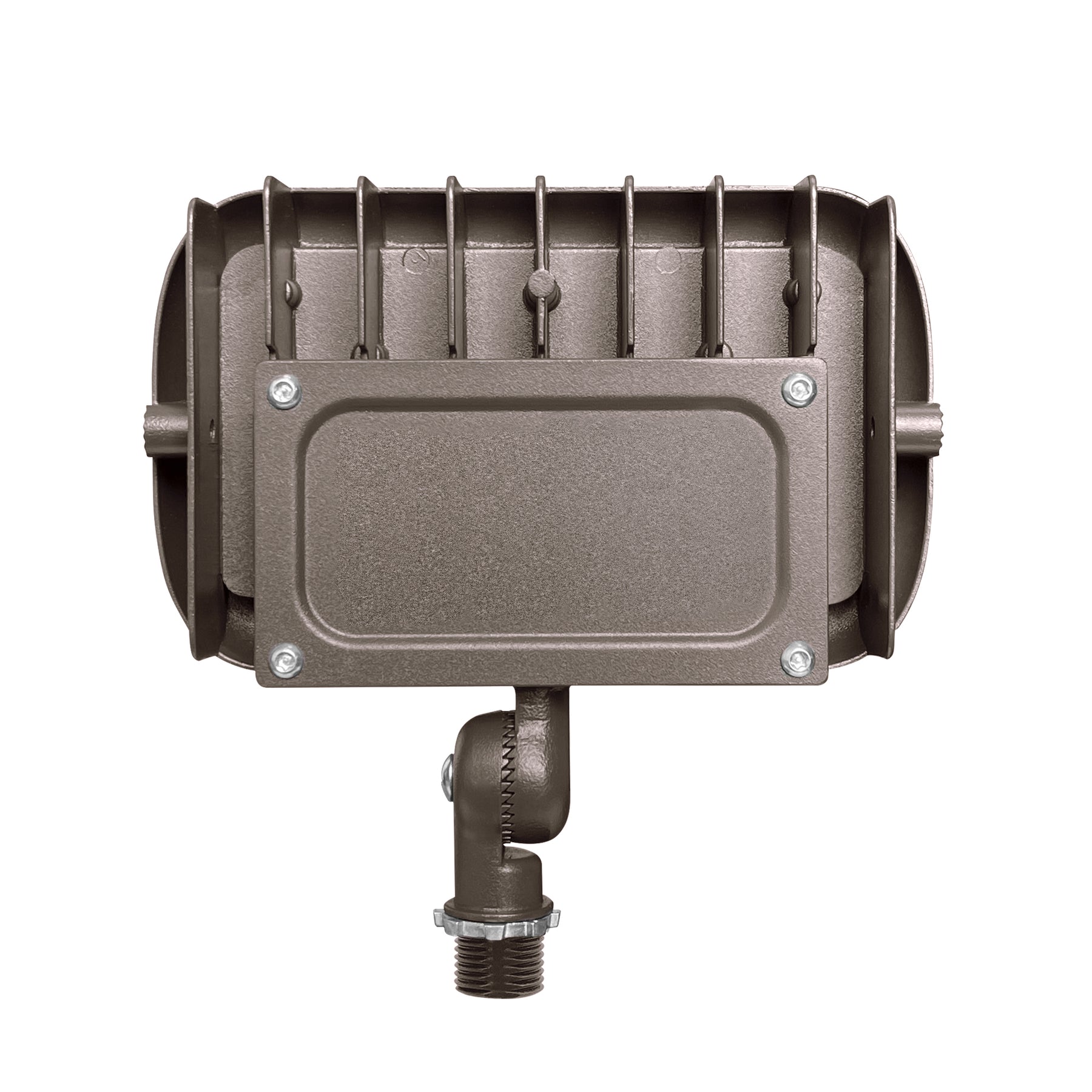 Metallic device with a cylindrical component on a white background