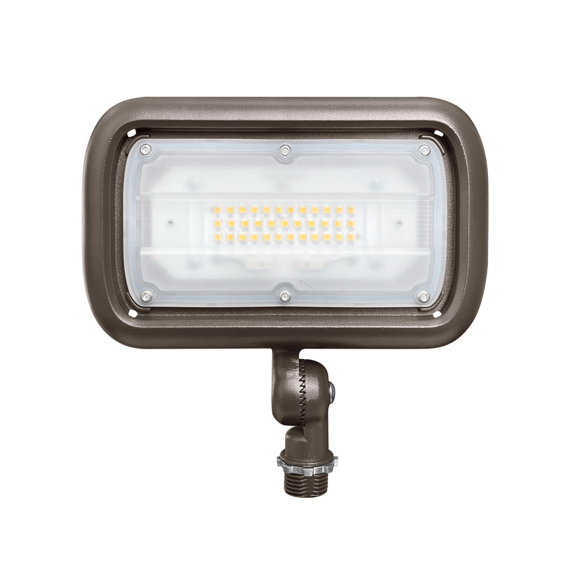 Outdoor flood light with brown casing on a white background
